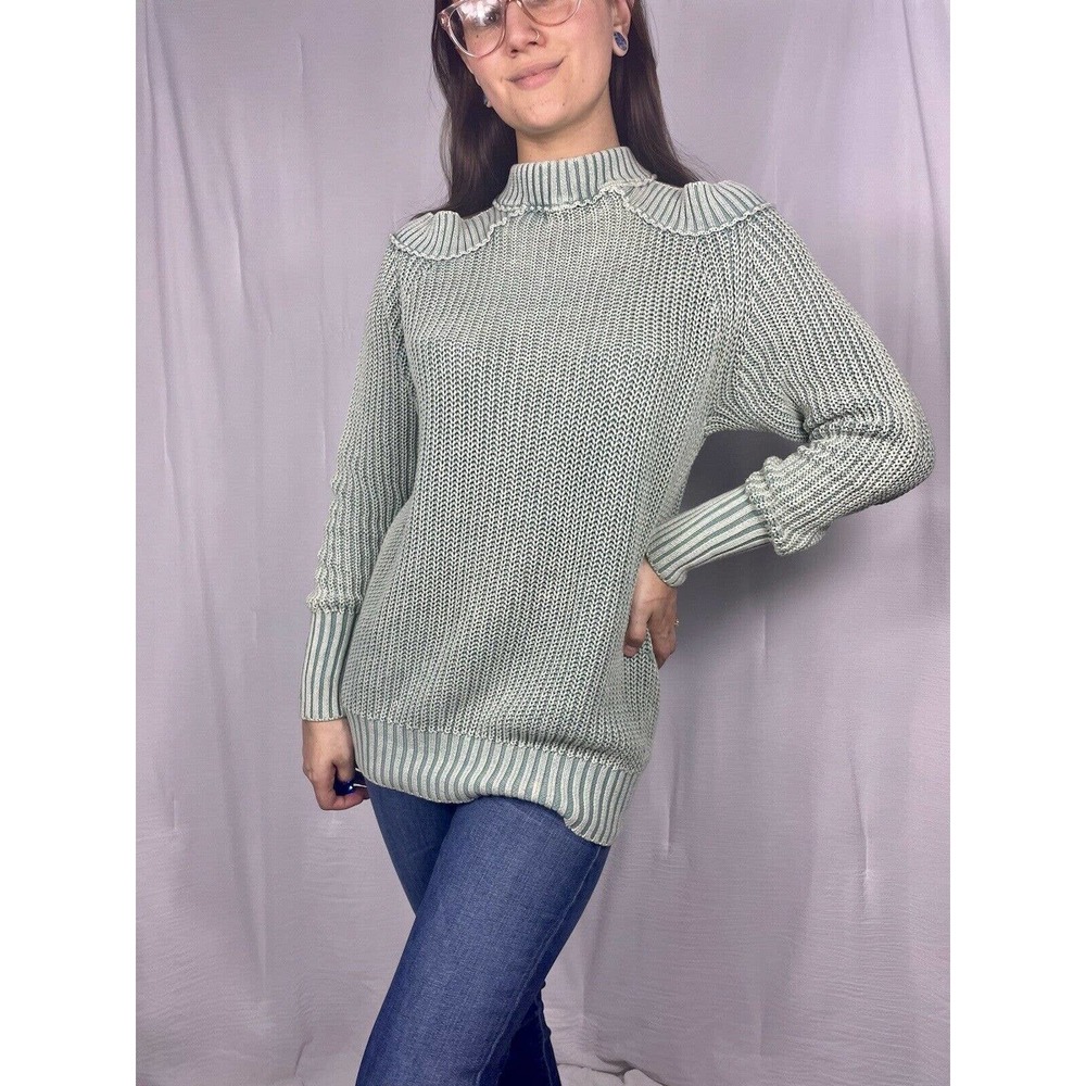 Free People seafoam green cold shoulder high neck chunky knit tunic sweater